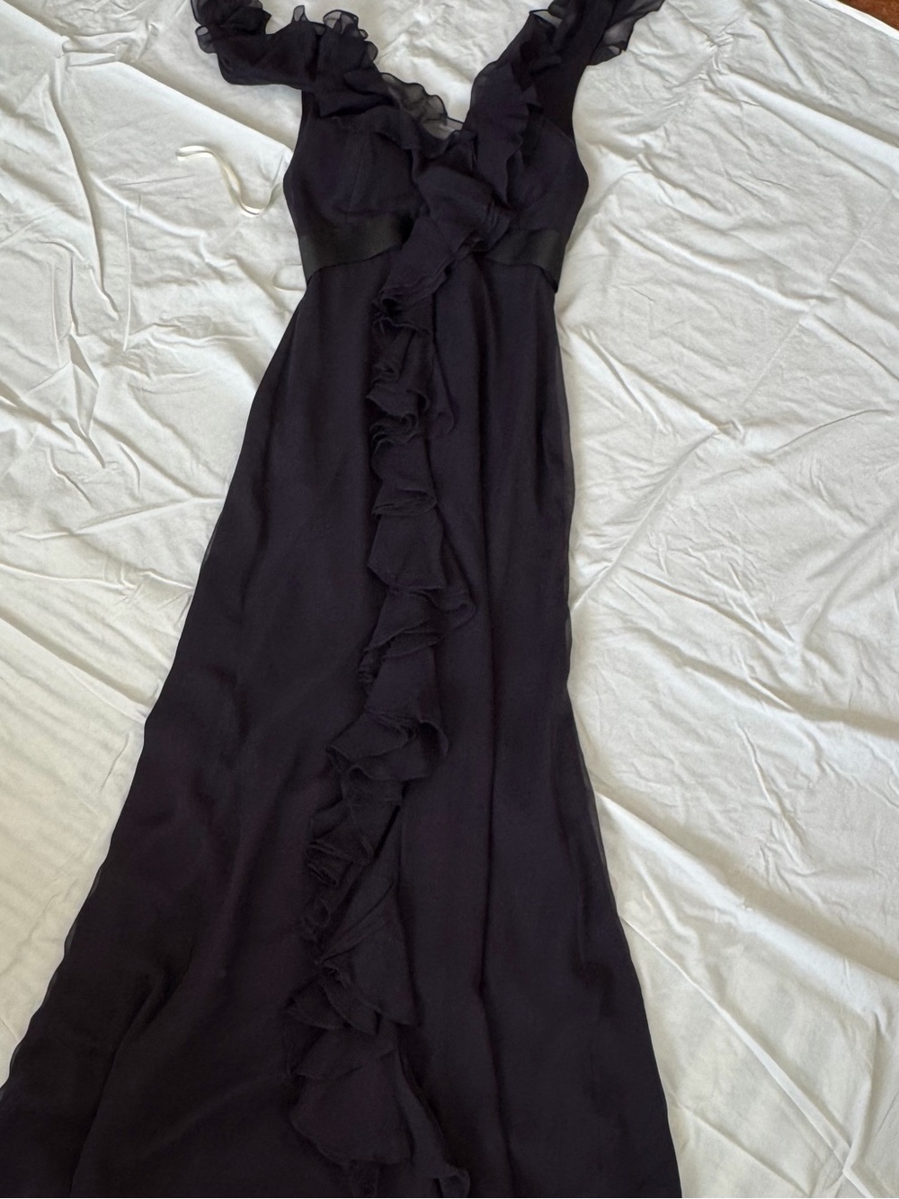Marchesa Notte Chiffon Long Formal Dress in Plum